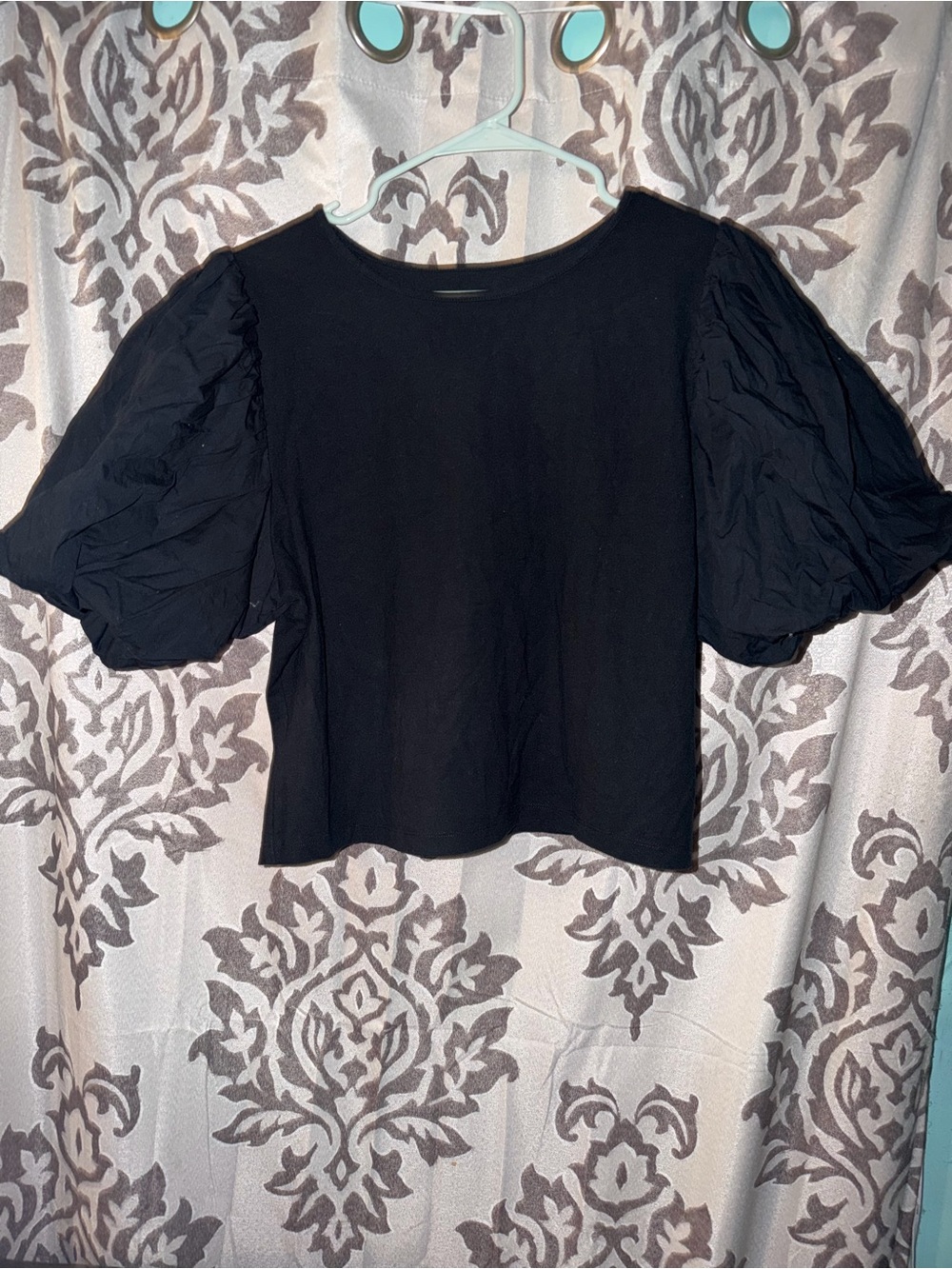Black Puff-Sleeve Women's Top